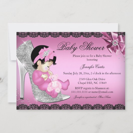 Chaussure et dentelle Baby shower Invitation (Devant)