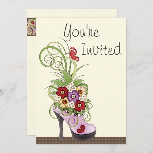 Chaussure haute talon et fleurs Invitation d'anniv (Devant / Derrière)
