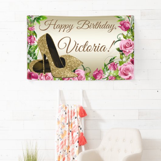 Chaussure haute talon rose Bannière de fête d'anni (En situation)