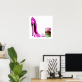 Chaussure Stiletto rose et affiche d'art Macarons  (Bureau à domicile)