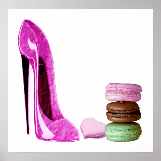 Chaussure Stiletto rose et affiche d'art Macarons  (Devant)