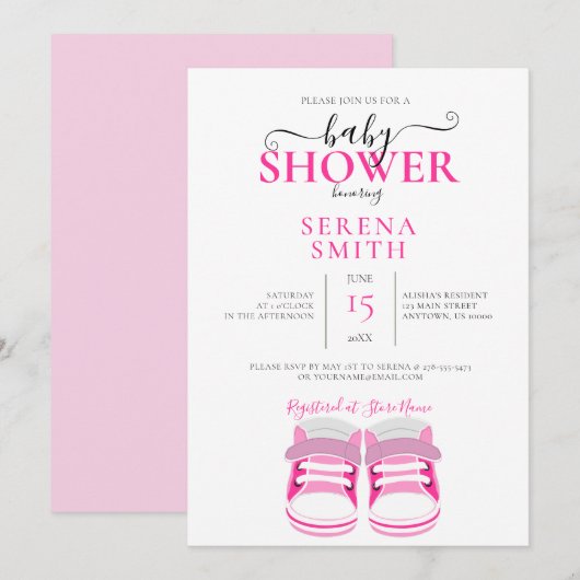 Chaussures Bébé Rose Cute BABY SHOWER Invitation (Devant / Derrière)