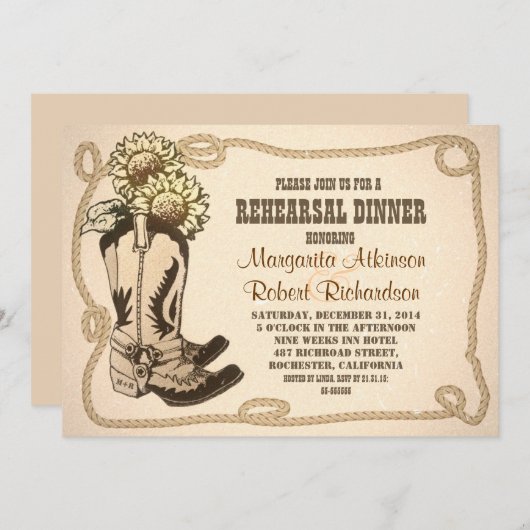 chaussures cowboy répétition rustique invitations  (Devant / Derrière)