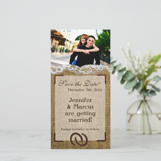 Chaussures Fiançailles Faire-part 4x8 sur Burlap (Debout devant)