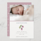 Chaussures roses Foliage Photo Bébé Faire-part de (Devant / Derrière)