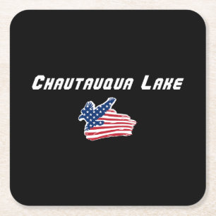 Chautauqua Lake New York Patriottische Adelaar Vie Vierkante Kartonnen Onderzetter