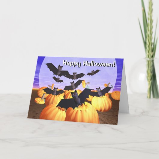Chauve-souris d'Halloween et carte Citrouille (Devant)