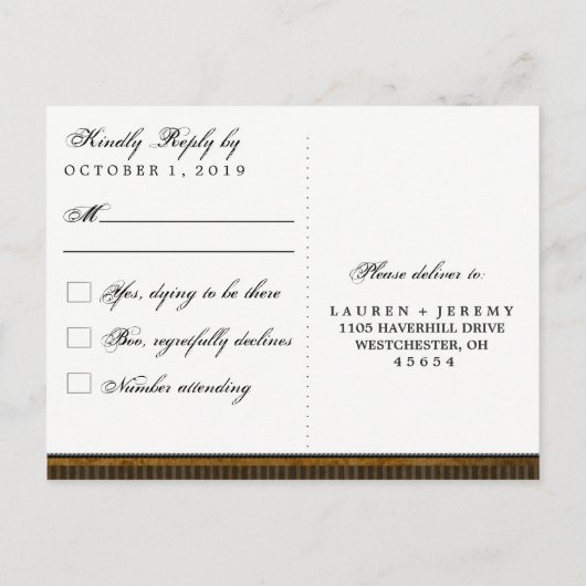 Chauve-souris gothique Brown et carte postale RSVP (Dos)