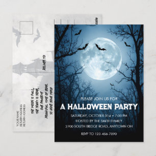Chauves-souris Lune Halloween Party Invitation Car