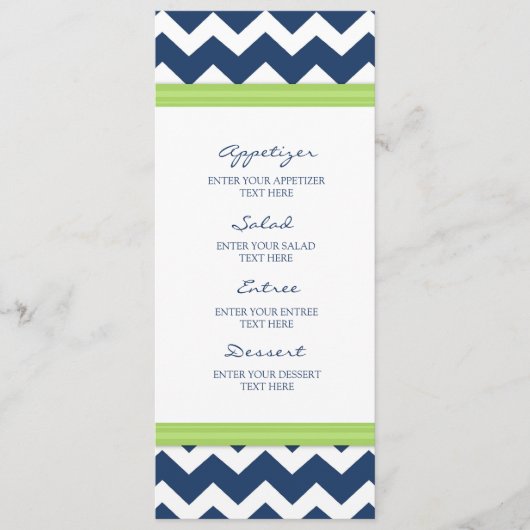 Chaux bleue Chevron de menu de mariage (Devant)