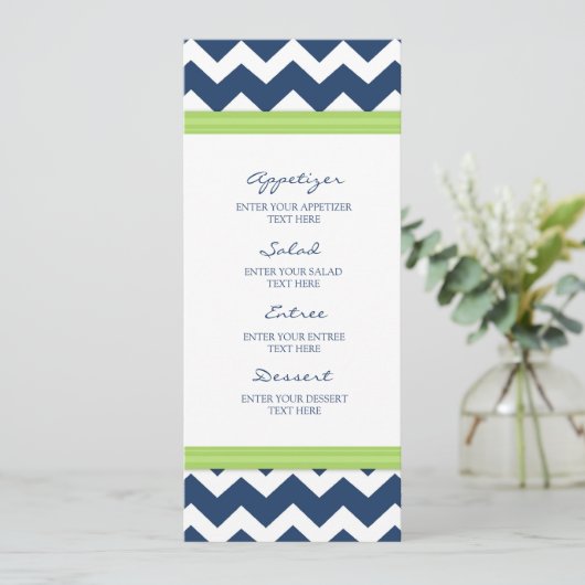 Chaux bleue Chevron de menu de mariage (Debout devant)