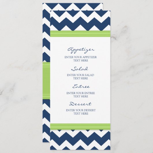 Chaux bleue Chevron de menu de mariage (Devant / Derrière)