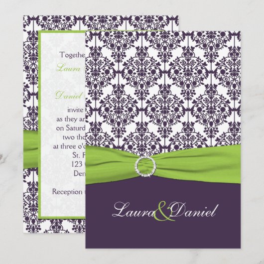 Chaux IMPRIMÉE de RUBAN, invitation pourpre de (Devant / Derrière)