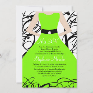 Chaux Robe Verte Quinceanera Invitation Anniversai