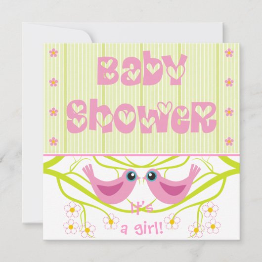 Chaux roses jolies oiseaux Baby shower Invitation (Devant)