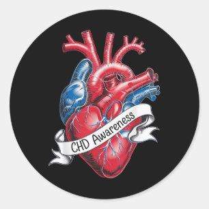 CHD Bewustzijn Anatomisch Hart Ribbon Design Ronde Sticker