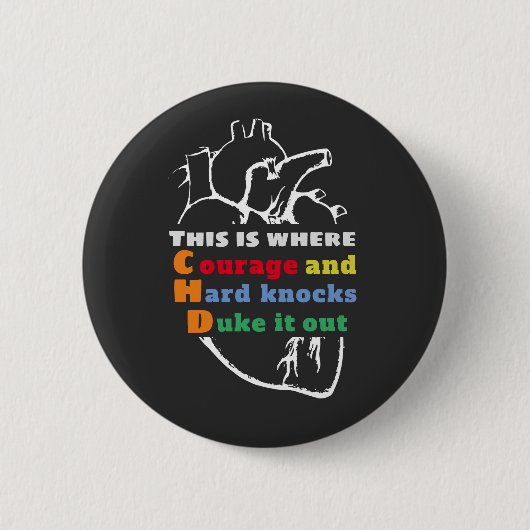 CHD Courage Word Cloud Heart Sketch Button (Voorkant)