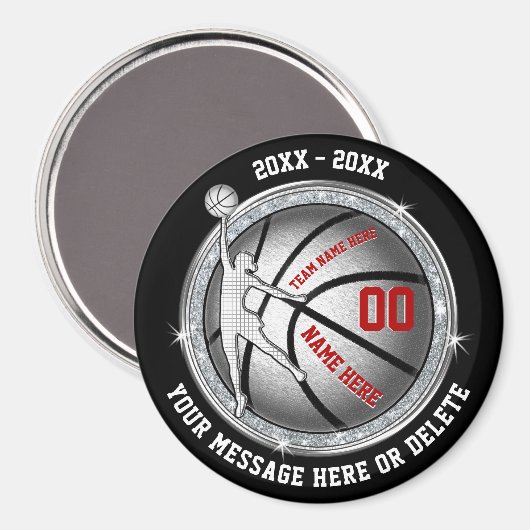Cheap Basketball Souvenirs for Girls, Black, Red Magneet (Voorkant / Achterkant)