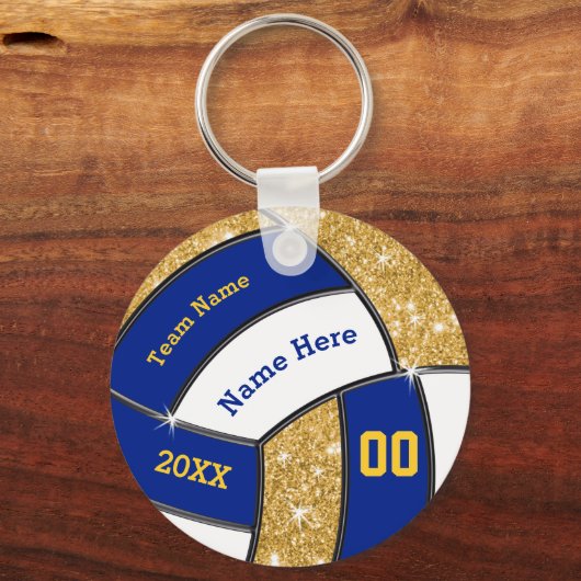 Cheap Blue, White en Gold Volleyball Sleutelhanger (Voorkant)