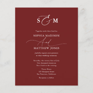 Cheap Elegant Monogram Wedding QR Code Burgundy Flyer