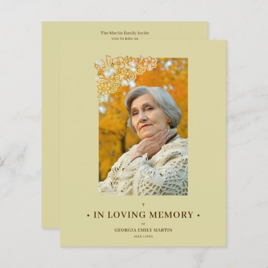 Cheap Floral Frame Elegant Photo Funeral (Voorkant / Achterkant)