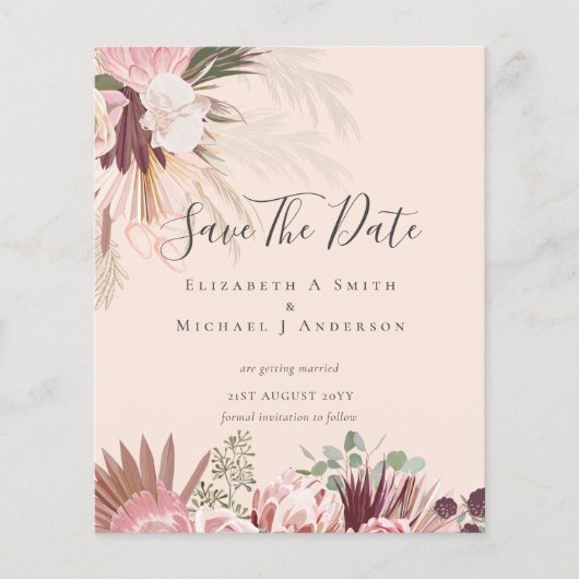 CHEAP FOTO SAVE DATES - Pampas Grass Burgundy Flyer (Voorkant)