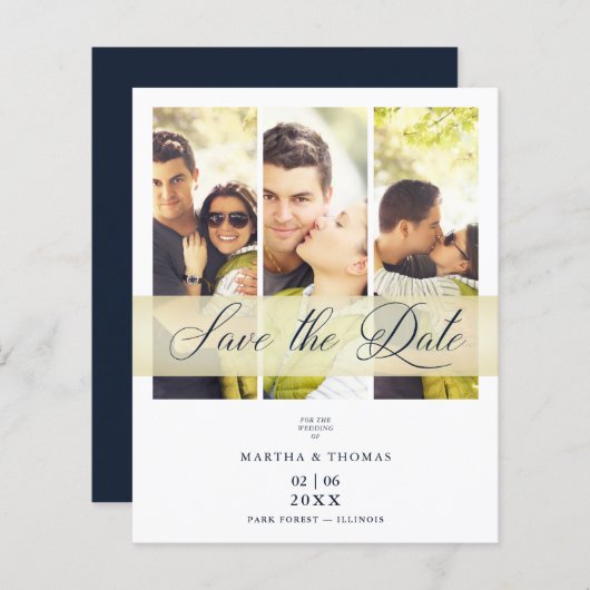 Cheap Navy Trendy 3 Photos Wedding Engagement (Voorkant / Achterkant)