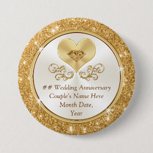 Cheap Personalized Golden Jubileum Party Favors Ronde Button 7,6 Cm