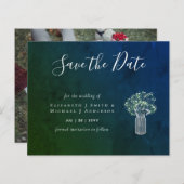 CHEAP Photo Save Dates Rustic Gypsophila Mason Jar (Voorkant / Achterkant)