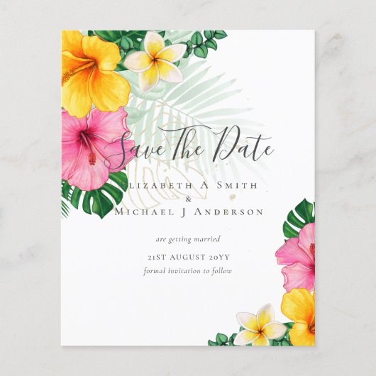 CHEAP Photo Save Dates TROPICAL FLOWEWBeach Flyer (Voorkant)