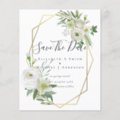 CHEAP Photo Save Dates White Floral Greenery Leaf (Voorkant)