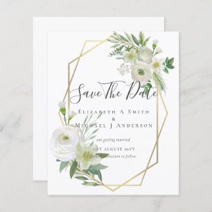 CHEAP Photo Save Dates White Floral Greenery Leaf