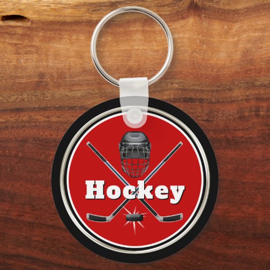 Cheap Red en Black Aangepaste Hockey-Sleutelhanger Sleutelhanger (Achterkant)