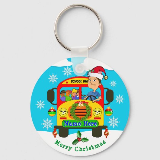 Cheap School Bus Driver met kerstcadeautjes, zijn Sleutelhanger (Voorkant)