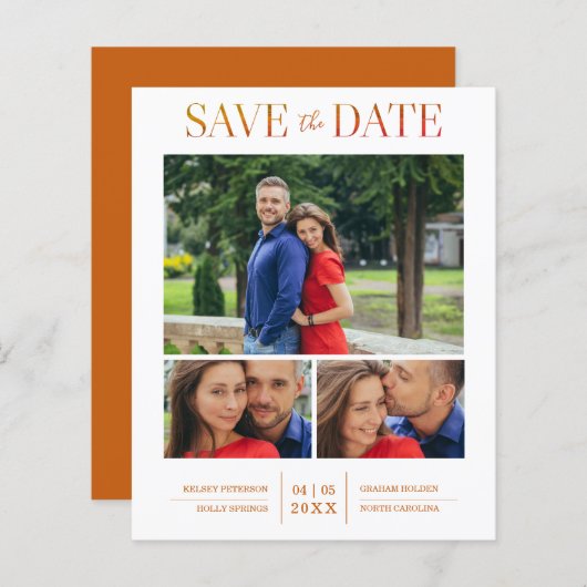 Cheap Simple Elegant Modern 3 Photos Wedding (Voorkant / Achterkant)