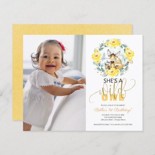 Cheap Ze is een Wild One Foto First Birthday Invit (Voorkant / Achterkant)