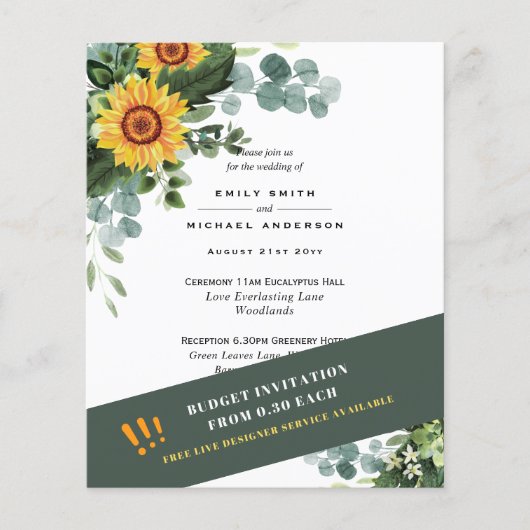 CHEAPEST WEDDING INVITATIONS Sunflower Eucalyptus Flyer (Voorkant)