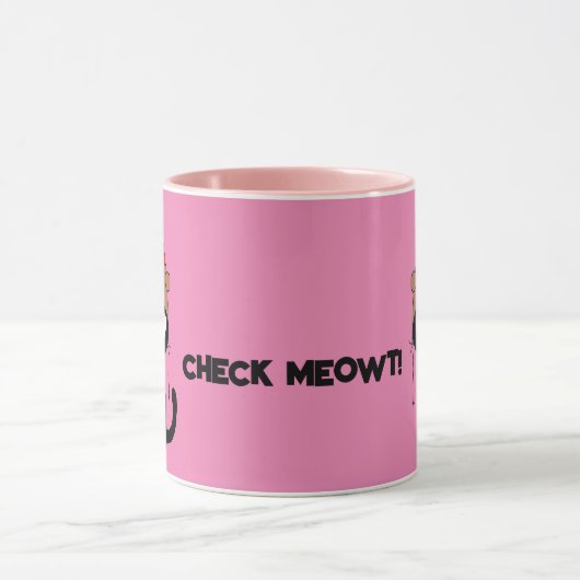 Check Meowt. Cartoon zwarte kat met Sock Monkey Pe Mok (Midden)
