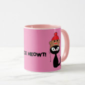 Check Meowt. Cartoon zwarte kat met Sock Monkey Pe Mok (Voorkant rechts)