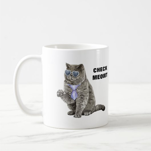 Check Meowt Cat met zonnebril en Stropdas Funny Koffiemok (Links)