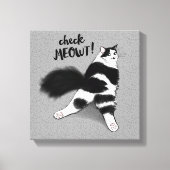 Check Meowt. Funny Black and White Cat Sploot Canvas Afdruk (Voorkant)