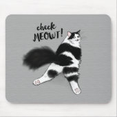 Check Meowt. Funny Black and White Cat Sploot Muismat (Voorkant)