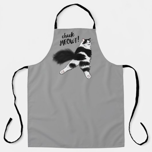 Check Meowt. Funny Black and White Cat Sploot Schort (Voorkant)
