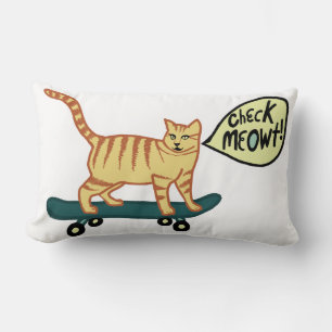Check Meowt Grappige Skateboardende Lapjeskat Kussen