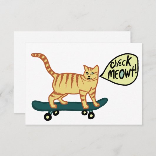 Check Meowt Punny Skateboard Tabby Carte Chat (Devant / Derrière)