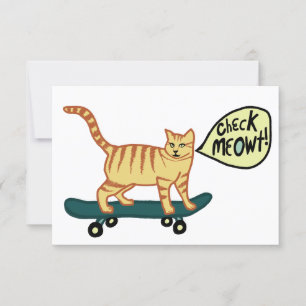 Check Meowt Punny Skateboarding Tabby Cat Card