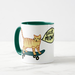 Check Meowt Punny Skateboarding Tabby Cat Mok