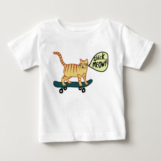 Check Meowt Punny Skateboarding Tabby Cat T-Shirt (Voorkant)