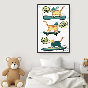 Check Meowt. Skateboard Surfer Snowboard Tabblad C Poster
