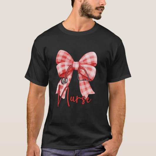 Check Nurse Coquette Bow Stethoscope Nursing Medic T-shirt (Voorkant)